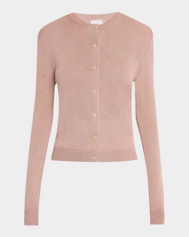 Crewneck Sequin Silk-Cotton Caridgan